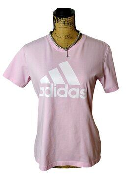 Adidas Womens M Tee Pink Essential Sporty Logo SS Athleisure Casual Active NEW